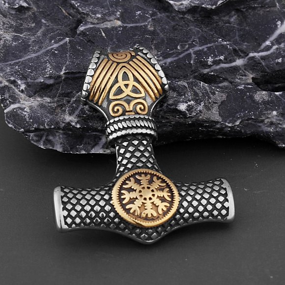 Nordic Viking Mjolnir Thor Hammer Vegvisir Compass Necklace Nordic Jewelry - Picture 11 of 16